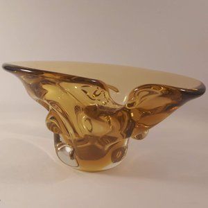 Vintage Pretty & heavy unique Amber bowl or center piece